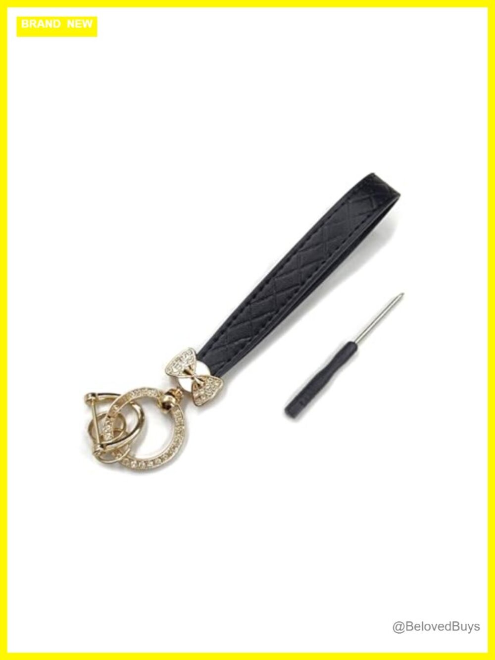 Faux Leather Keychain Wristlet with Bow Rhinestone, 4 Key Rings, Durable, Gift